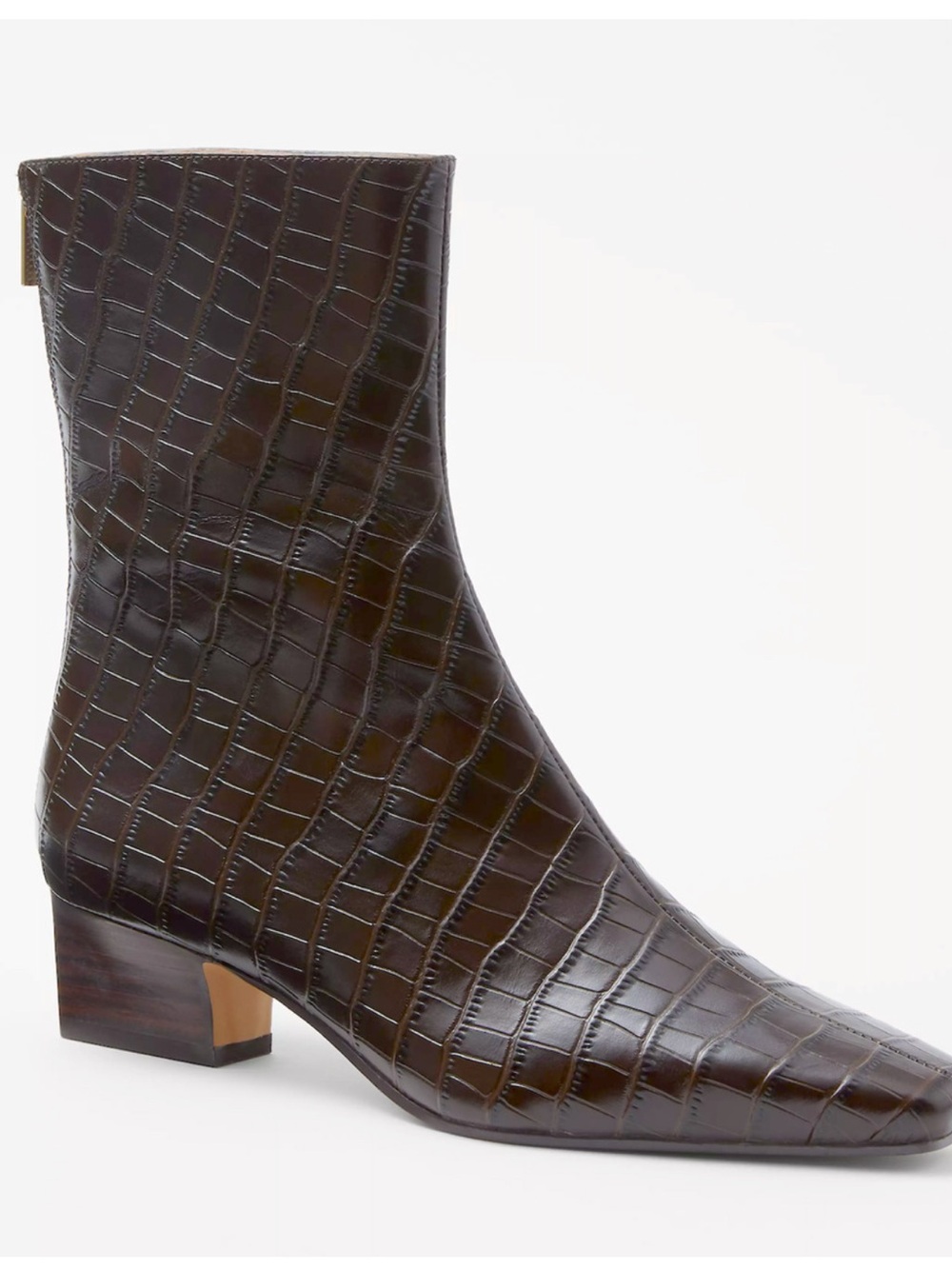 Ann Taylor Dark Brown Croc Embossed Leather Tapered Heel Booties Size 8.5